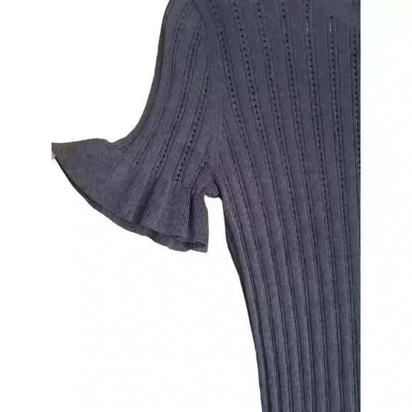 Pearl by LELA ROSE Short Sleeve Pointelle Knit Top Perforated Blue Size M - Picture 3 of 8